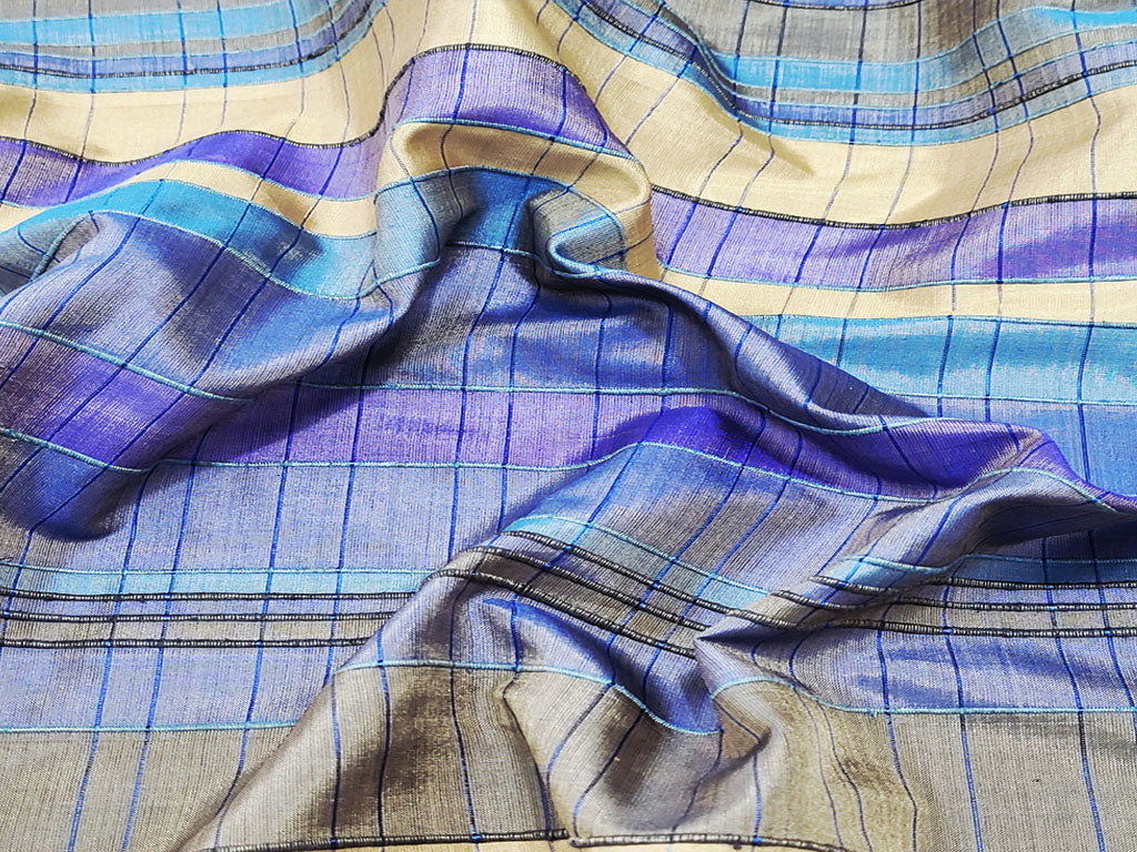Handwoven Pure Blue and Cream Banglore Silk