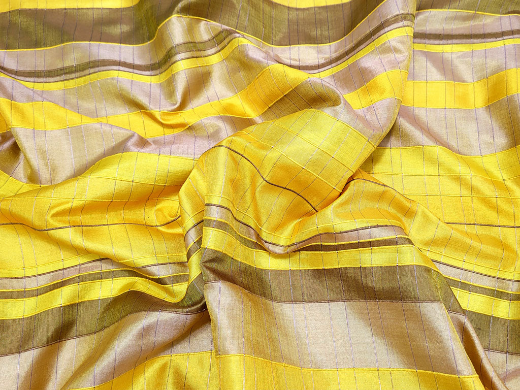 Handwoven Pure Yellow, Brown and Cream Banglore Silk