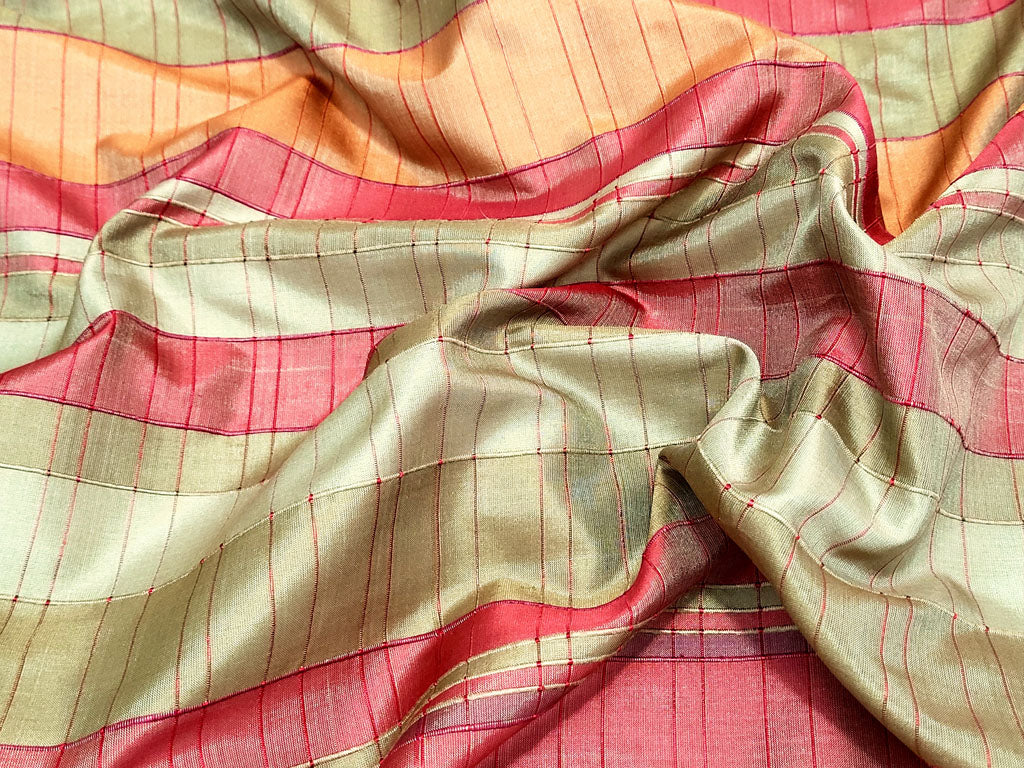 Handwoven Red, Orange and Cream Banglore Silk