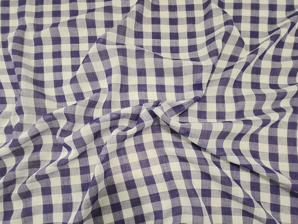 Handwoven Cotton Khadi Purple and White Checks