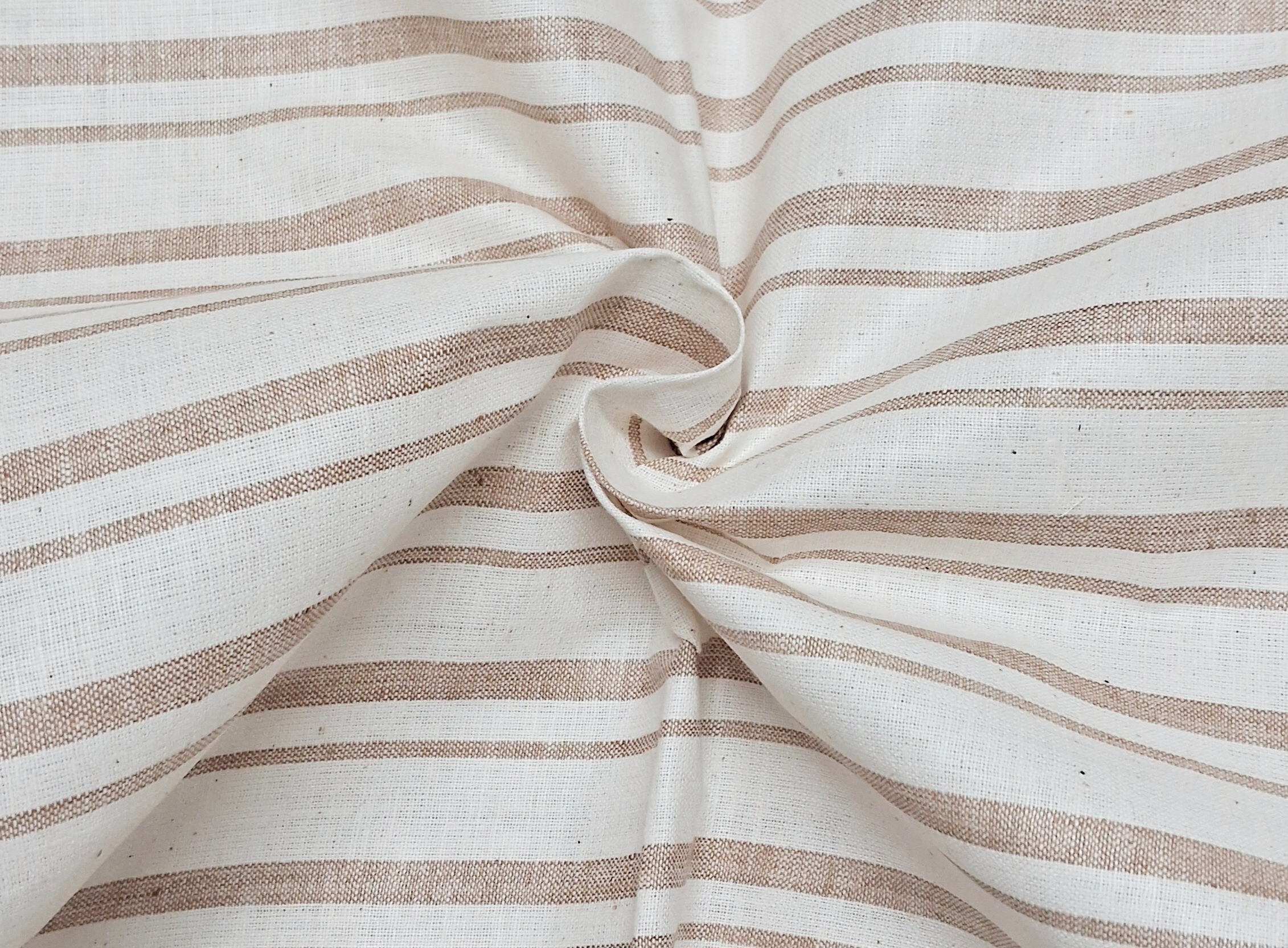 White with Brown Colour Stripes Pure Cotton Fabric