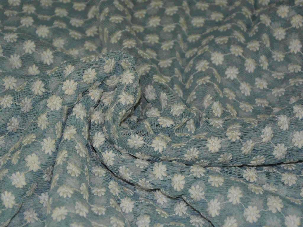 Precut Of 1 Meter Gray White Floral Embroidered Net Fabric