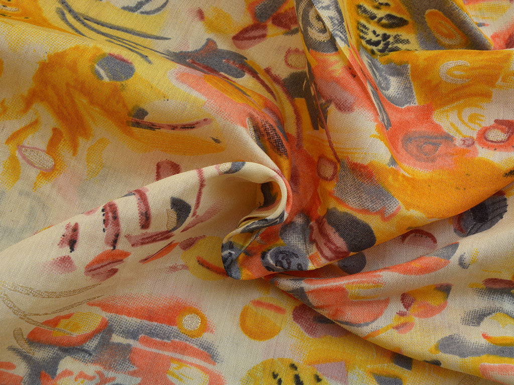 Precut Of 1.5 Meter Yellow Floral Premium Modal Chanderi Silk Fabric