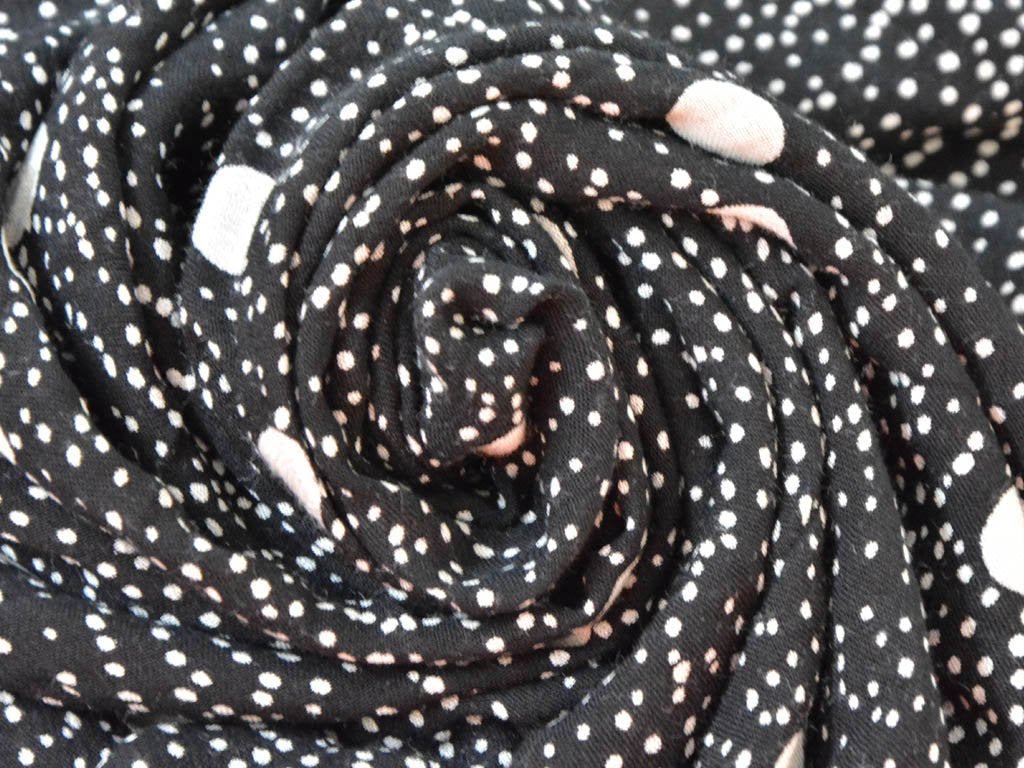 Precut Of 1 Meter Black White Polka Dots Digital Printed Viscose Crepe Fabric