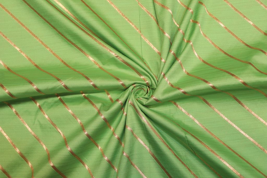 Precut Of 0.5 Green Golden Stripes Weaved Art Silk Fabric