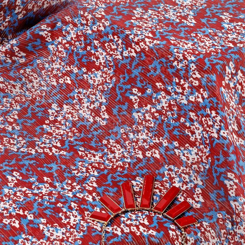 Precut Of 1 Meter Red White Blue Abstract Printed Chiffon Fabric with